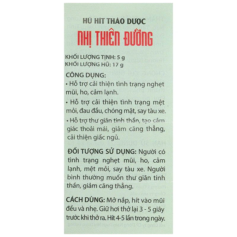 Hũ hít dược liệu Nhị Thiên Đường giúp thông mũi, giải cảm 5g - 8